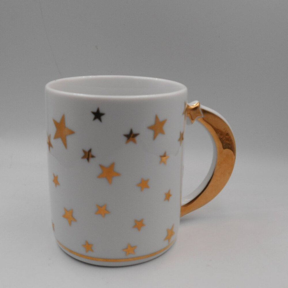 VINTAGE C & R STARS WHITE & GOLD WITH STAR DREAM WISH DESIGN COFFEE TEA MUG CUP